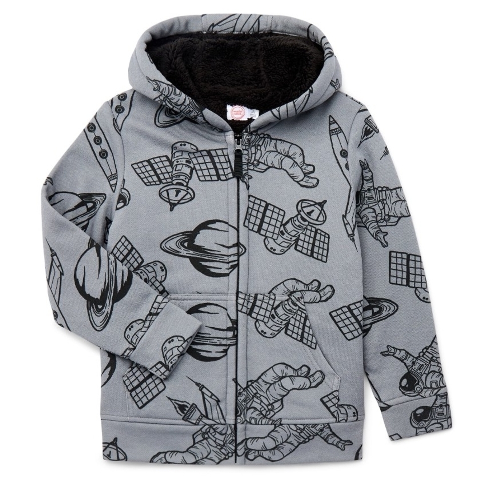 Space-Themed Gray Kids Hoodie